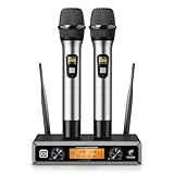 TONOR Wireless Funkmikrofon UHF Professionelles dynamisches drahtloses Dual Mikrofon, Handmikrofonsystem, Heim-KTV-Set für Karaoke, Party, DJ, Kirche, Hochzeit, Meeting, 60 Meter, TW820, Grau