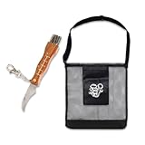 Flanacom Pilzmesser mit Bürste/Pinsel und Lineal zum aufklappen aus rostfreiem Edelstahl - hochwertiges kleines Taschenmesser Klappmesser für Outdoor und Camping (Messer + Tasche)