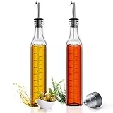 Quikobo ölflasche 500ml 2er Pack, Automatischer Deckelschalter Essig und ölspender Glasflasche mit großer Kapazität. Großer Oliven ölspender mit ausgießer,Lineal Skala