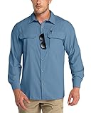 Outdoor Ventures Herren Langarm Hemd Outdoor Funktionshemd Schnelltrocknende Shirts Casual Freizeithemd Atmungsaktive Sportshemd Frühling Sommer Herbst mit Taschen für Wandern Camping Blaustein XL