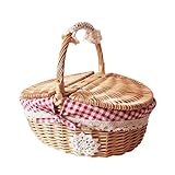 Picknickkorb aus Weide, Weide Picknickkorb mit Deckel, Natural Weidenkorb mit Henkel, Handlicher Einkaufskorb aus Weide, Tragekorb aus Weide Einkaufskorb, für Einkaufspicknick