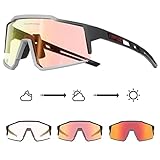 KAPVOE Photochromatische Selbsttönend Fahrradbrille TR90 Rahmen für Herren Damen Klar Sportsonnenbrille Sport Radfahren MTB Radbrille Sportbrille Fahren Baseball Laufen Rot Schwarz 08