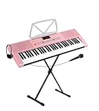 McGrey LK-6120-MIC Keyboard Set - Einsteiger-Keyboard mit 61 Leuchttasten - 255 Sounds und 255 Rhythmen - 50 Demo Songs - Inklusive Mikrofon - Spar-Set inkl. X-Keyboardständer und Kopfhörer - Pink