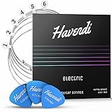 HAVENDI® Gitarrensaiten E-Gitarre - brillante Klangqualität Saiten aus Stahl für elektrische Gitarre mit Nickel ummantelt (6 Saiten-Set) inkl. 3 Plektren