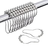 DikGifk 12 Stück Duschvorhangringe Duschvorhang Haken, Edelstahl Rostfrei Aufhängeringe mit Gleitsystem, Leicht Gleitende Ösen für Duschvorhangstange & Gardinenstange, Chrom/Silber Finish 75x39mm