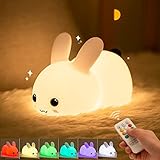 ANGKMA Nachtlicht Kinder, 7 Farben LED Nachttischlampe Babyzimmer, Silikon Stilllicht Dimmbar Touch für Geschenke für Mädchen, Cute Nachtlampe Kinderzimmer (Kaninchen)