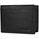 MOKIES Premium Leder Geldbörse Herren - extra stabile Doppelnaht - Querformat mit 9 Fächer - RFID - Portmonee für Männer - Brieftasche Geldbeutel Wallet (G305 Schwarz)