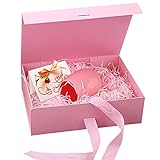 Geschenkbox mit Schleife, Geschenkbox mit Deckel, 21x17x7cm Magnetische Geschenkbox, Wiederverwendbare, Geschenkboxen Groß für Hochzeit Geburtstag Weihnachten Jubiläum (Rosa)