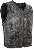 Herren Lederweste Biker Kutte Motorradweste Camouflage Schwarz Grau perforiert aus echtem Rindsleder mit erweiterbar durch Reißverschluss (DE/NL/SE/PL, Alphanumerisch, 4XL, Regular, Regular)