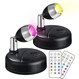 Klarlight RGB Mini LED Spot Batterie Fernbedienung Bildbeleuchtung Kabellos LED Spotlight Inner Lichter mit 13 Lichtfarben für Schrank Kunst Display Party Ambiente, 2 Stück