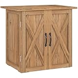 Outsunny Gartenschuppen Holz, Holz-Geräteschrank, Outdoor Werkzeugschuppen, Geräteschuppen mit Doppeltür, Mehrzweckschrank für Garten, Balkon, 77 x 55 x 72 cm Braun