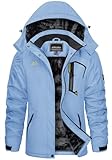 KEFITEVD Damen Skijacke Winddicht Atmungsaktiv Softshelljacke Winter Warm Verdickt Fleeckjacke mit Reißverschluss Brusttasche Multi-Taschen Übergangsjacke Ski Jacke Hellblau L