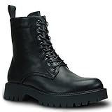 Cultz Essential 8 Eyelet Stiefeletten mit Reißverschluss Combat Boots Damen Stiefel Schwarz 38