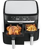 Moulinex Dual Easy Fry 8,3 L - Dual Air Fritteuse, Energieeinsparung bis zu 70%, Fassungsvermögen 5,2 l und 3,1 l, 7 Programme, knusprige Ergebnisse, spülmaschinenfest, digitales Rezeptbuch, EZ9018