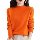 ADovz 100 % Kaschmir, langärmelig, Rundhalsausschnitt, weich, warm, Strickpullover, Kaschmirpullover für Damen, Orange, L