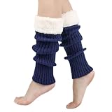 Aniyan Stulpen Damen mit Kunstfell-Futter | Weiche Beinwärmer für Herbst & Winter | Bequem, Atmungsaktiv & Stilvoll | Leg Warmers als Boot Cover (1 Pair Marineblau)