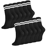 Utensilsto 6 Paare Damen Socken Sportsocken Tennissocken Sport Socken mit Streifen Baumwolle Socken Damen, Schwarz, 35-38