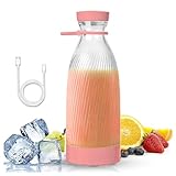 Fresh Juice Mixer Flasche, 500 ml, 6 Klingen Design Tragbarer Mixer, Kabelloses Tragbares Usb Laden Mixer FüR Shakes, FüR Zuhause, Outdoor-Sport, Fahrzeug,Pink