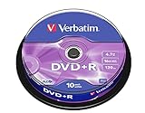 Verbatim DVD+R 16x Matt Silver 4.7GB, 10er Pack Spindel, DVD Rohlinge, 16-fache Brenngeschwindigkeit & Hardcoat Scratch Guard, DVD leer, Rohlinge DVD, DVD Rohlinge Spinde