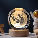 3D Kristallkugel Nachtlicht,USB 3D Mond Planeten Sonnensystem Universum Lampe,Glaskugel Lampe mit Holzsockel,Weihnachten Geburtstag Valentinstag Astronomie Geschenke LED Ball Lampe