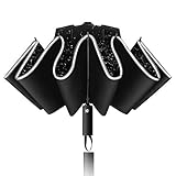 Yoophane Umgekehrter Winddichter Reise-Regenschirm, Kompakter Umgekehrter Regenschirm mit Reflektierenden Streifen 10 Rippen Automatisches Faltbarer Regenschirm für Männer und Frau