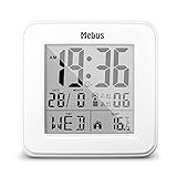 Mebus Digitaler Funk-Wecker mit Temperaturanzeige, Beleuchtung, Kalender, kompakt und stabil, Schwarz, Modell: 25594