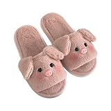 SearchI Damen Hausschuhe Winter Plüsch Pantoffel Weich Niedliche Cartoon Hauspantoffeln Herbst Memory Foam Hause Rutschfeste Slippers Unisex Drinnen Draussen(Schweinchen-Rosa,36/37 EU)