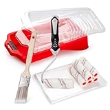 Mister Rui 10,2 cm Mikrofaser-Farbroller-Set, Farbrollerhülse, Rollrahmen, Farbwanne und Farbwanneneinlagen, 3,8 cm abgewinkelter Pinsel, Lackschutzfolie, verwendet mit den meisten Farben und Flecken