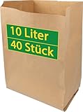 Bio-Kompostbeutel aus Kraftpapier, 10 Liter, 27 x 20 cm, 40 Stück, braun, kompostierbar, Papier Abfalltüte, nass und reißfest