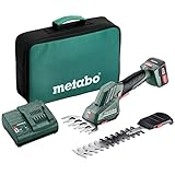 Metabo Akku-Strauch- und Grasschere PowerMaxx SGS 12Q (601608500) 12V, präzise Formschnitte + Rasenkanten, mit Akku und Ladegerät + Werkzeugtasche