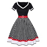 DRALOFAO Rockabilly Kleider Petticoat Kleid 50er Jahre Mode Vintage Rockabilly Kostüm Damen Kurzarm Polka Dot Swing Coctailkleid Hochzeit Festlich Knielang Kleid 50er Jahre Outfit Damen