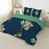 Bettdecke 135x200, Eukalyptusblätter Bettdecke ohne Bezug Waschbar Schlafdecke Grüne Blätter Vierjahreszeiten Steppdecke 135x200, Warme Ganzjahresdecke mit 2 Kissenbezug 80x80cm H78