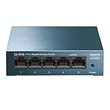 TP-Link LS105G 5-Ports Gigabit Netzwerk Switch (5 RJ-45 Lan Ports, robustes Metallgehäuse, 802.1P/DSCP QoS, Plug-and-Play, lüfterlos) blau metallic