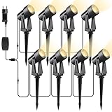 Svater Gartenbeleuchtung LED Außen, 28m/92ft 8er-1 Set 1600LM 8 * 2W Gartenstrahler 27V COB IP65 Wasserdichter Strahler Warmweiß mit Erdspieß für Außen Garten Yard