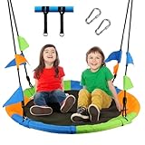 Leogreen Ø 120 cm Nestschaukel, bis 300 kg Kinderschaukel, Seillänge verstellbar 100-180cm, für Kinder & Erwachsene, mit Schaukel Befestigung (Bunt)
