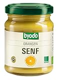 Byodo Bio Orangen Senf, Herrlich Cremig mit Zitrusnote, Vegan & Vegetarisch, Perfekt für Fruchtige Salatsaucen & Ziegenkäse, Aus 100% Bio-Zutaten, Dezente Senfschärfe, 125 ml Glas