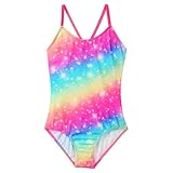 ZNYUNE Mädchen Einteiler Badeanzug Schnelltrocknend UV Schutz Schwimmanzug S460_Rainbow 116/122