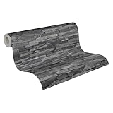 A.S. Création Vliestapete Best of Wood and Stone Tapete in Stein Optik fotorealistische Steintapete Naturstein 10,05 m x 0,53 m grau schwarz Made in Germany 914224 9142-24
