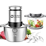 Kitchen in the Box Zerkleinerer Küche Elektrisch 400W Multizerkleinerer, fleischwolf mit 2 Schüsseln (1L Glasschüssel+2L Stahlschüssel) und 2 Bi-Level Klingen, Zerkleinerer für Gemüse,Zwiebeln,Fleisch