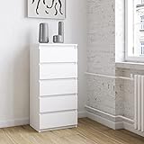 Kommode weiß mit 5 Schubladen, Schlafzimmer Flur Nachttisch, Schrank, Sideboard, Highboard, Breite 50 cm Höhe 103cm