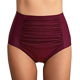 2024 Bauch Hosen Badeanzug Kontrolle Frauen Bottoms Hohe Taille Bikini Slips Geraffte Badebekleidung Tankinis Set Plus Größe Badeanzug Top Sonnenblume, weinrot, S