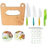 Kindermesser 5-teiliges Kinder-Küchenmesser-Set zum Schneiden und Kochen von Obst oder Gemüse für Kleinkinder, inklusive kindersicherem Holzmesser und Schneidebrett (Dinosaurier)