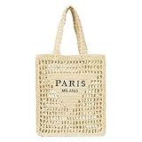 TIAASTAP Groß Strohtaschen Boho Geflochtene Tasche Stroh Handtasche Basttaschen Tote Bag Aesthetic Korbtaschen Strandtasche Groß Shopper Tasche Gewebte Tasche für Strand Reise Einkauf
