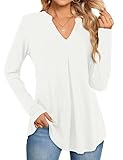 Beluring Oberteil Damen Elegant Langarm Longbluse Winter V-Ausschnitt Basic T-Shirts Weiß M