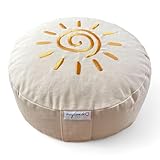 maylow Yoga mit Herz® Hochwertige Meditationskissen Stickerei Shanti Sonne Bezug waschbar Innenkissen Buchweizenspelzen Ø33 cm H: 15cm (Personalisierung nach Wunsch) (natur, H:15cm)