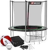 Hop-Sport Trampolin Outdoor Ø 430 cm – Gartentrampolin Komplettset mit stabilen U-Beinen, innenliegendem Netz, Sprungtuch und Leiter sowie Extra-Zubehör, schwarz/grün