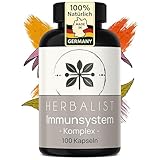 Herbalist Immunsystem Komplex – Immunsystem stärken & Abwehrkräfte unterstützen, 100 vegane Kapseln mit Vitamin C, Zink, Echinacea, Kurkuma, Astragalus & Ingwer, laborgeprüft, ohne Zusätze