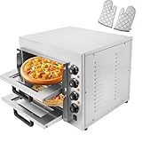 3000W Elektrischer Doppellagig Pizzabäcker | Gastro Pizzaofen Pizza Backofen | Kommerzieller Pizzaofen | Edelstahl Mehrzweck-Pizzamaker Indoor mit 1 Paar Handschuhe | Temperaturbereich: 50-350℃