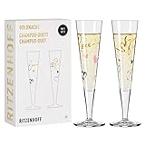 Ritzenhoff 6031004 Champagnerglas 200 ml – Serie Goldnacht Duett F23 – 2x Designerstück mit Echt-Gold – Made in Germany