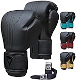 Mytra Fusion Boxhandschuhe Im Lieferumfang von Free Hand Wraps enthalten Box Handschuhe MMA Training Muay Thai Handschuhe Männer & Damen Kickbox Handschuhe (10-oz, Black)